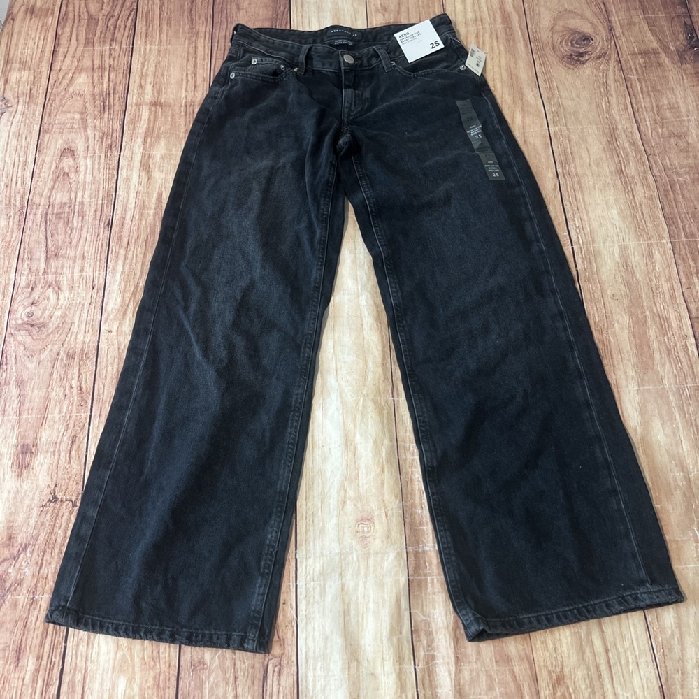 NWT Aeropostale Super Low Rise Baggy Wide Leg Jeans Women's Size 2S Black Wash